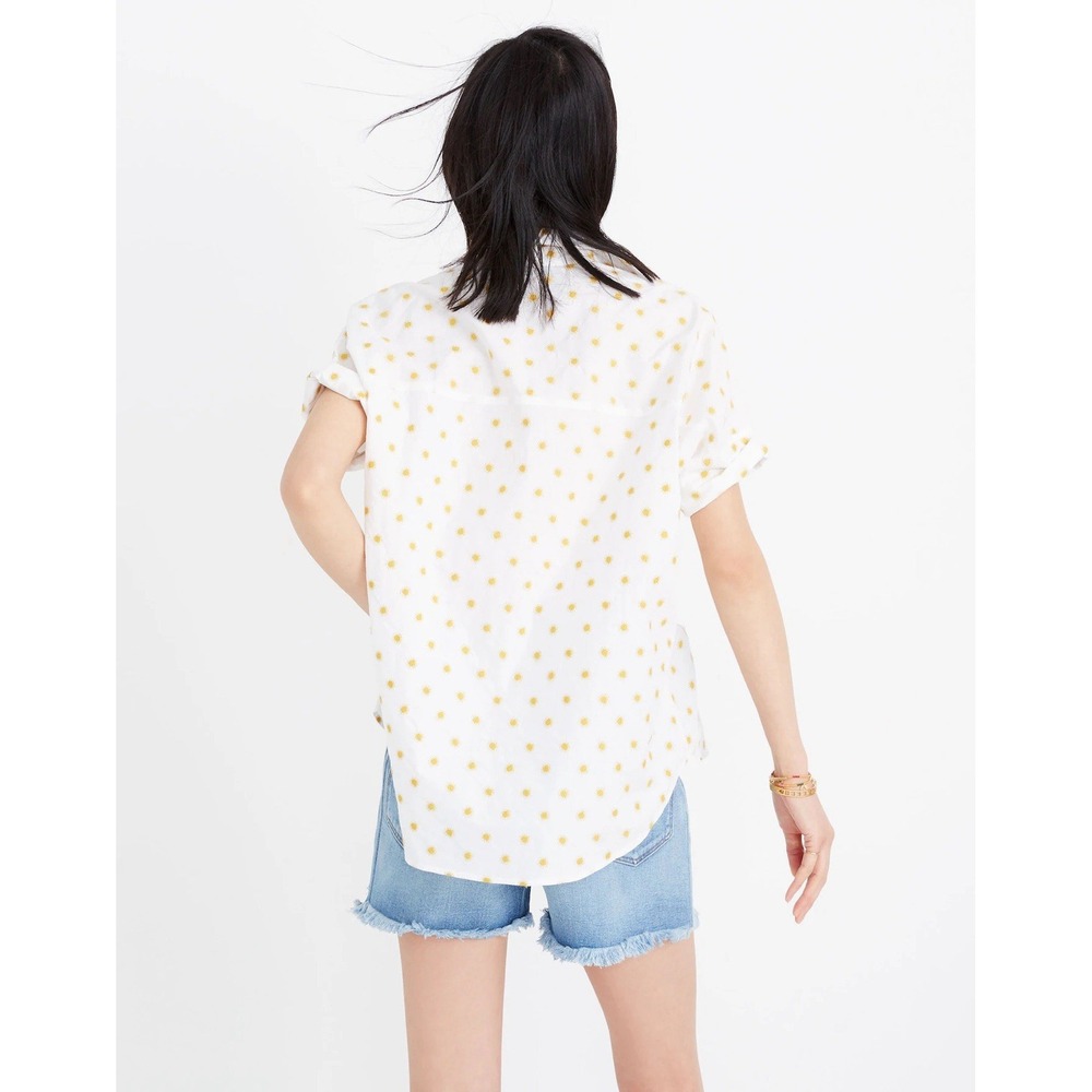 Madewell Sun Embroidered White & Yellow Courier Oversized Blouse Top Shirt S Sun - Picture 3 of 12